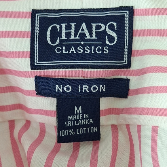 Chaps "NEW" Pink White No Iron Shirt Classic Fit Preppy Button Down Shirt Size M - Picture 7 of 12